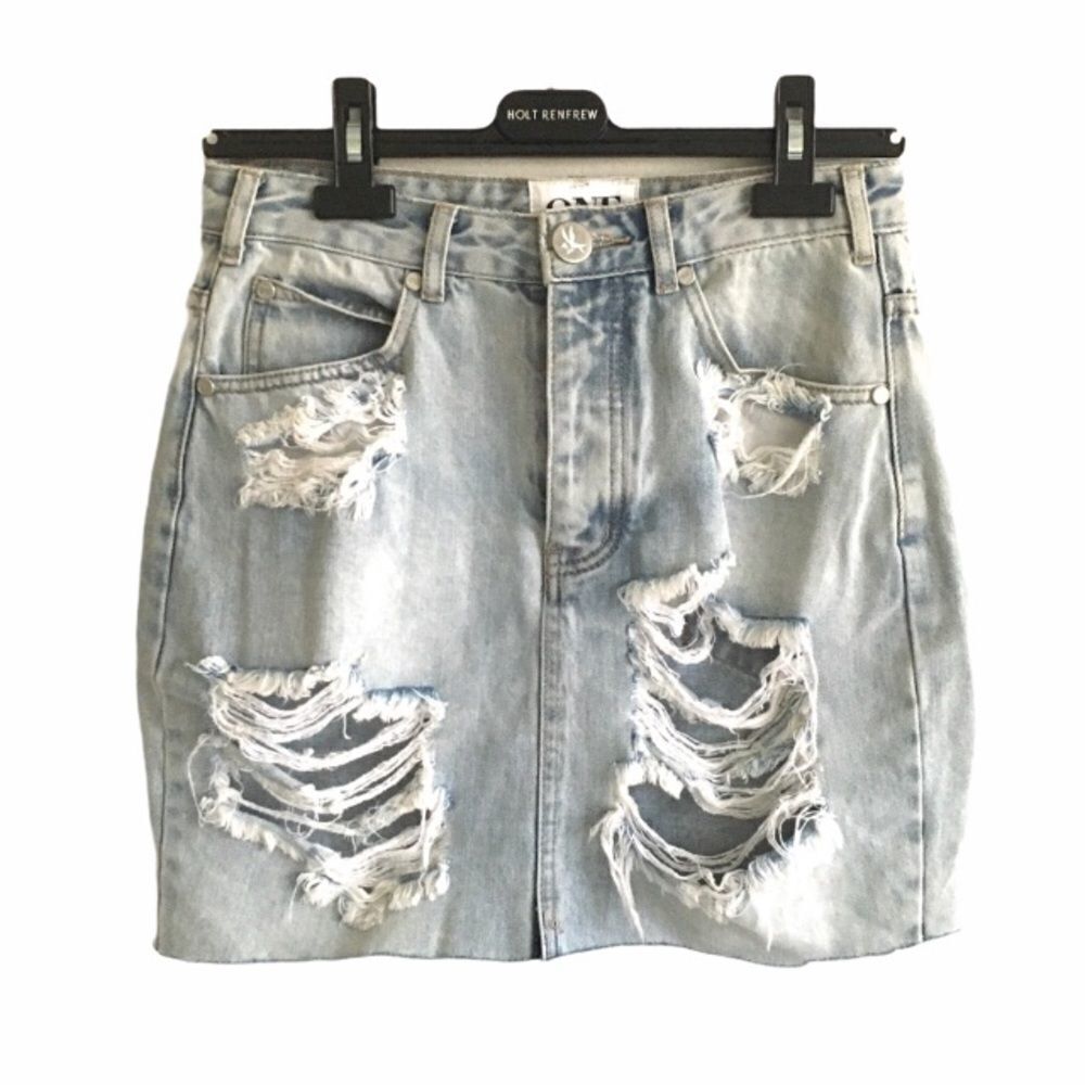 One TEASPOON 2020 Distressed Denim Mini Skirt Light Blue 27